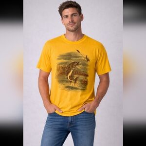 Vintage 90s Sportswear Yellow Musky Fishing Single Stitch T-shirt Men's X-Large